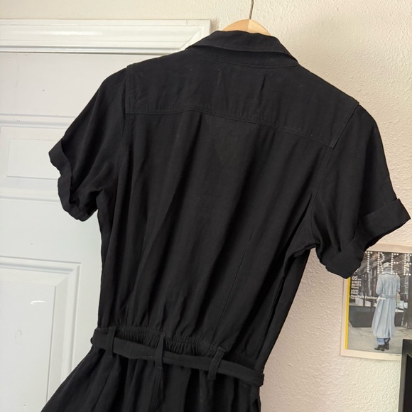 CLAUDE tulum black linen button up utility short sleeve work chore jumpsuit - Picture 6 of 8